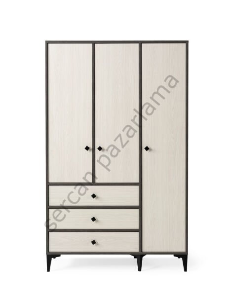 3741 - Mira Üç Kapaklı Dolap - Antrasit Meşe/Monet