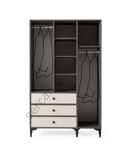 3741 - Mira Üç Kapaklı Dolap - Antrasit Meşe/Monet