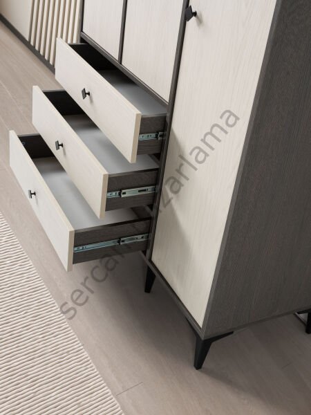 3741 - Mira Üç Kapaklı Dolap - Antrasit Meşe/Monet