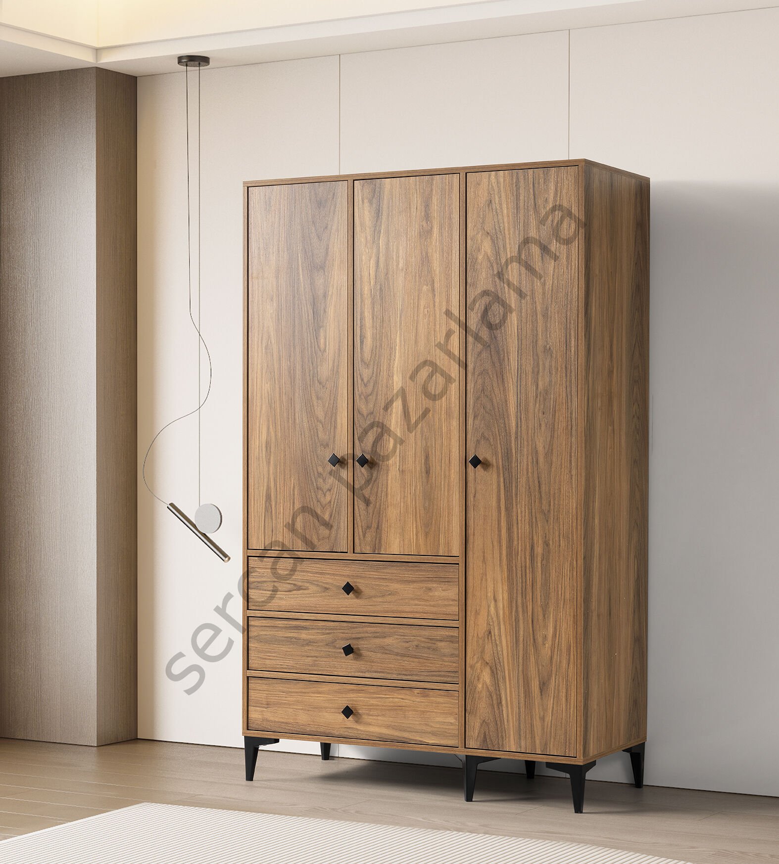 3744 - Mira Üç Kapaklı Dolap - Ceviz