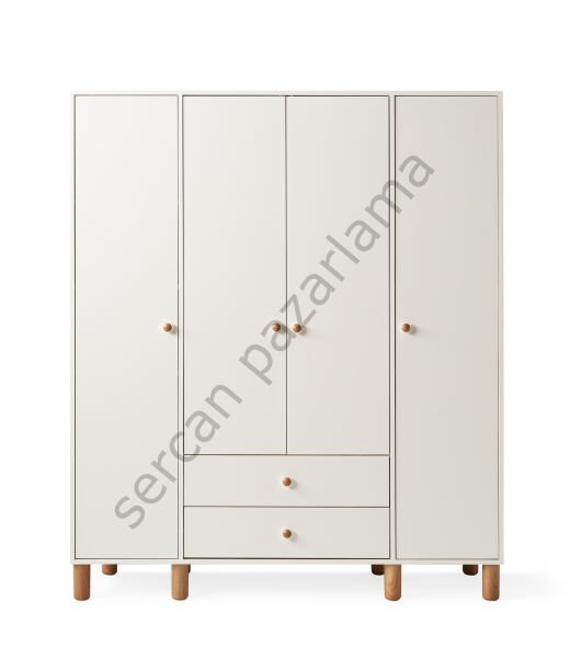3763 - Hira Dört Kapaklı Dolap - Ekru