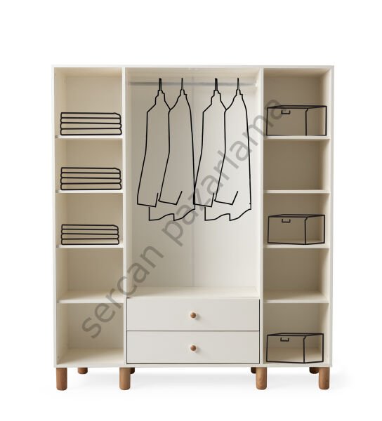 3763 - Hira Dört Kapaklı Dolap - Ekru