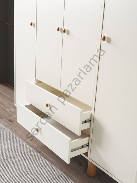 3763 - Hira Dört Kapaklı Dolap - Ekru