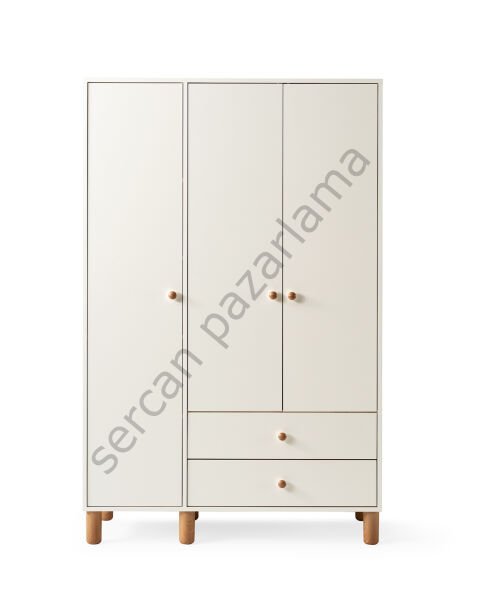3762 - Hira Üç Kapaklı Dolap - Ekru