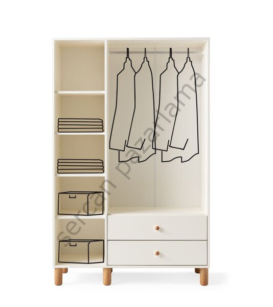 3762 - Hira Üç Kapaklı Dolap - Ekru