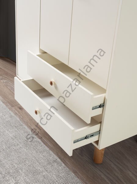 3762 - Hira Üç Kapaklı Dolap - Ekru