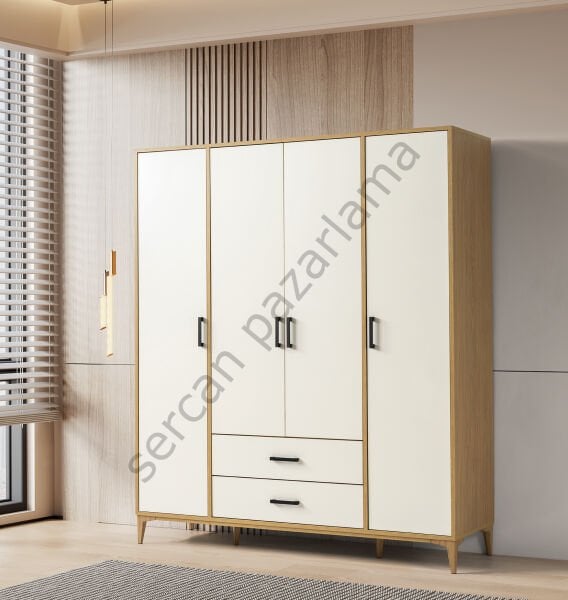 3752 - Nova Dört Kapaklı Dolap - Klimt/Ekru