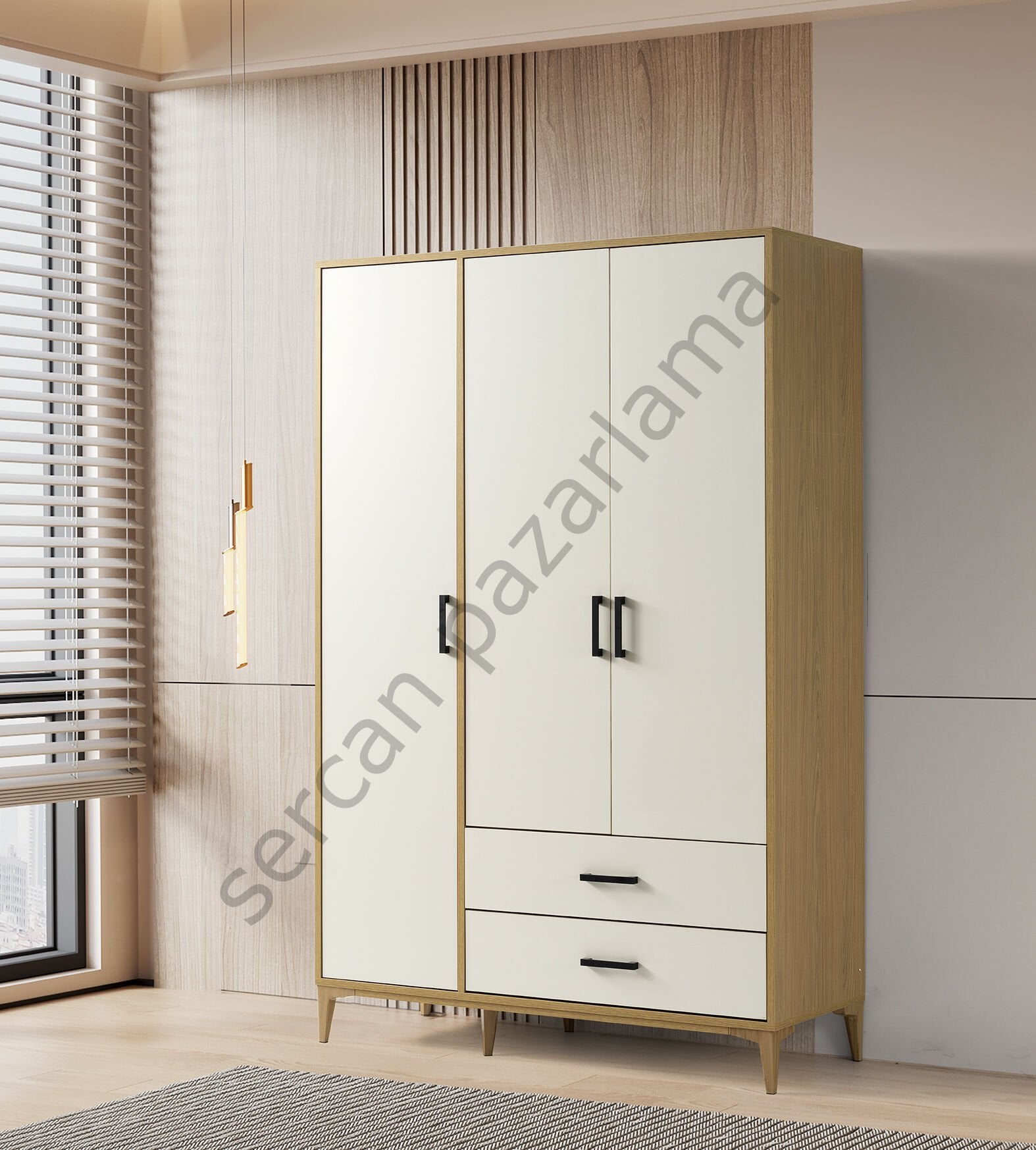 3751 - Nova Üç Kapaklı Dolap - Klimt/Ekru