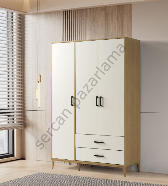 3751 - Nova Üç Kapaklı Dolap - Klimt/Ekru
