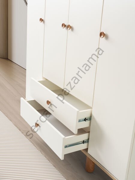 3766 - Duru Dört Kapaklı Dolap - Ekru