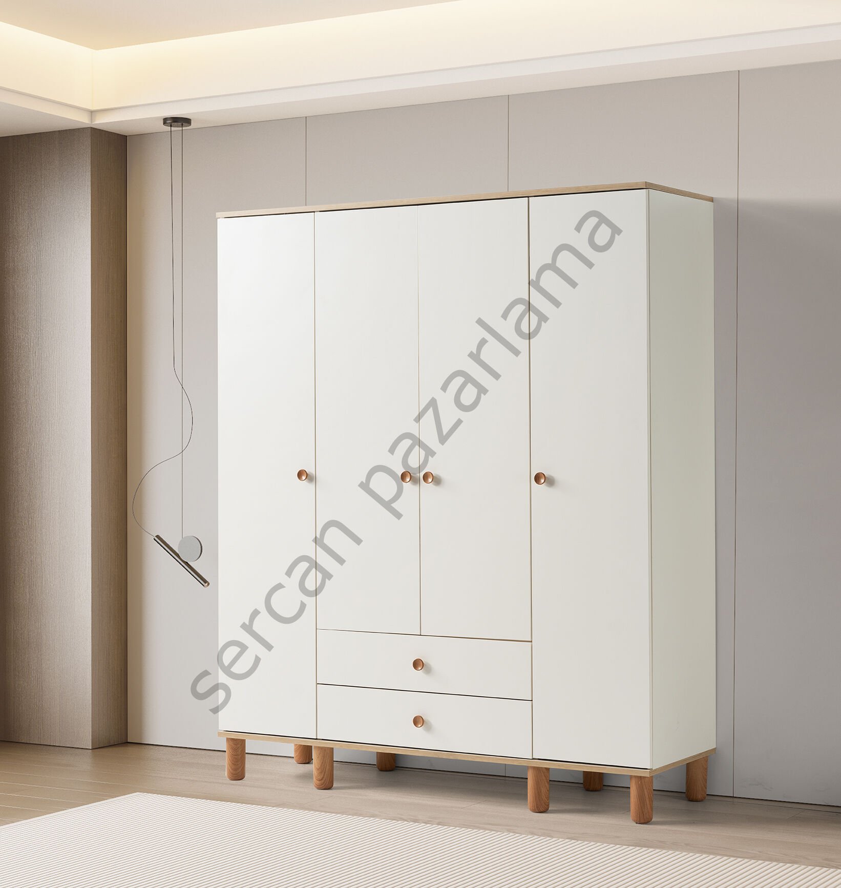 3766 - Duru Dört Kapaklı Dolap - Ekru