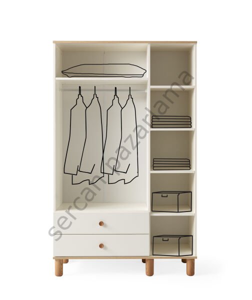 3765 - Duru Üç Kapaklı Dolap - Ekru