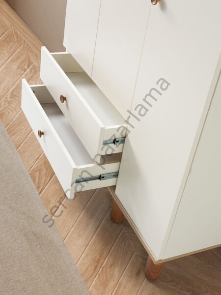 3765 - Duru Üç Kapaklı Dolap - Ekru