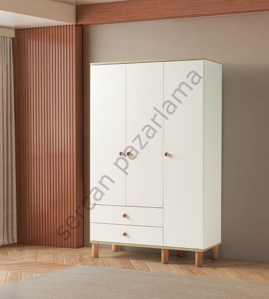 3765 - Duru Üç Kapaklı Dolap - Ekru