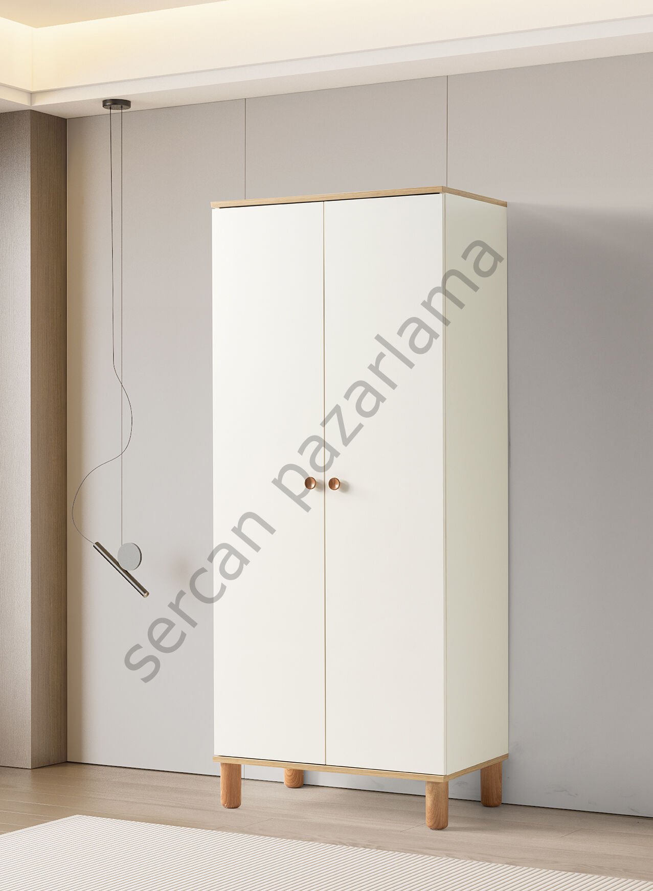 3764 - Duru İki Kapaklı Dolap - Ekru