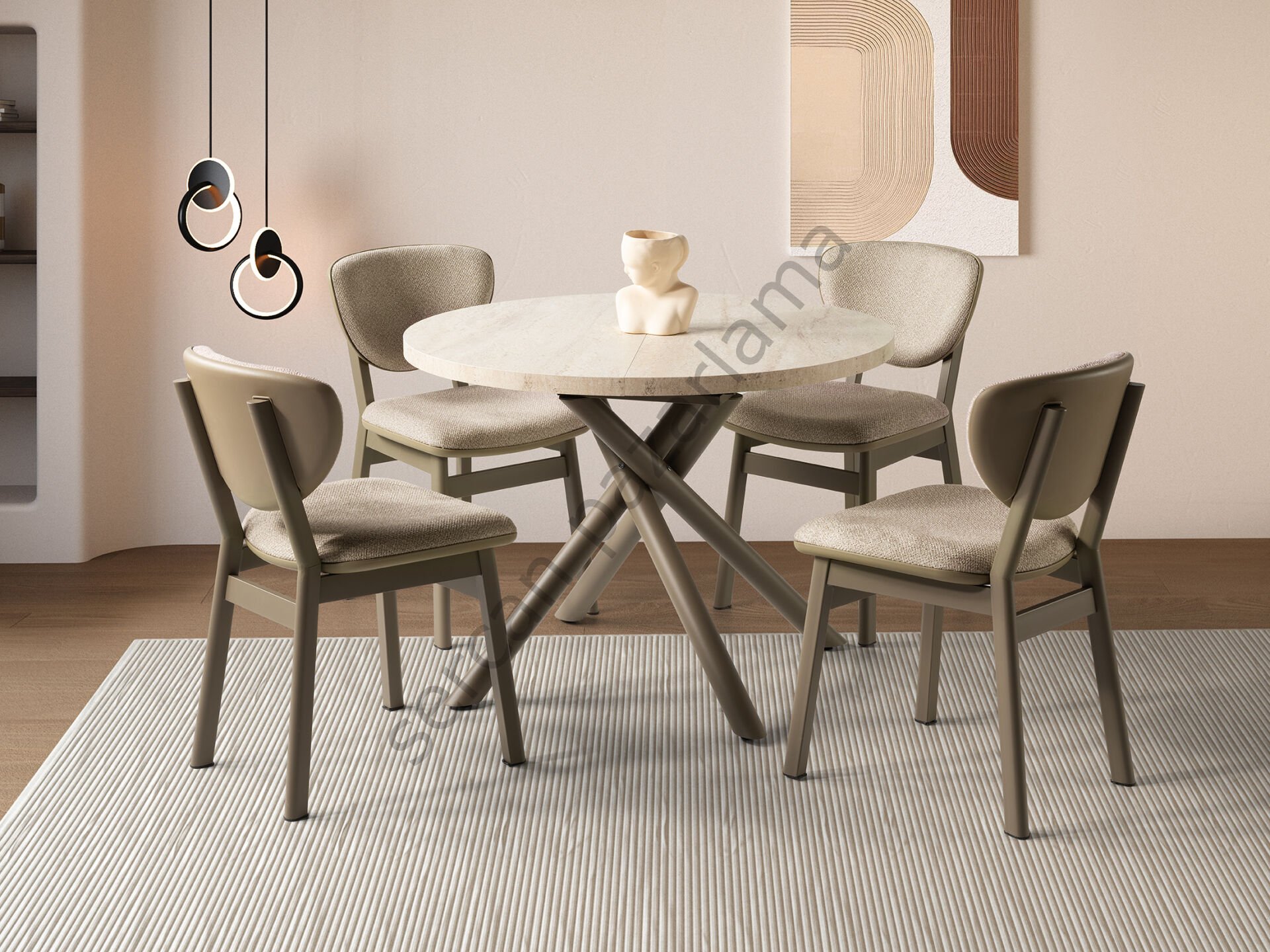 1193-2291 - Ritim Masa Sandalye Takımı - Traverten/Cappucino
