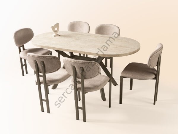 1215-2238 - Haliç Masa Sandalye Takımı - Traverten/Cappucino