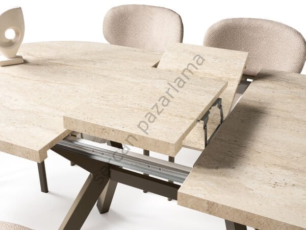 1215-2238 - Haliç Masa Sandalye Takımı - Traverten/Cappucino