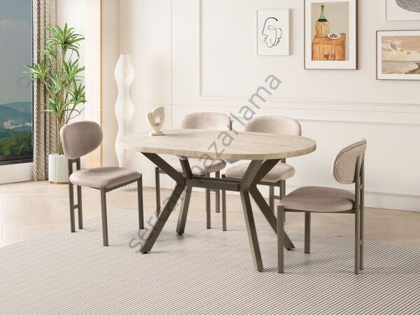 1215-2238 - Haliç Masa Sandalye Takımı - Traverten/Cappucino