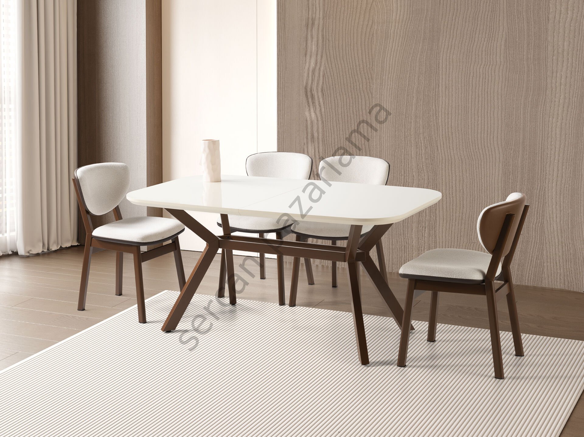 1397-2292 - Prizma Masa Sandalye Takımı - Ekru/Kahve