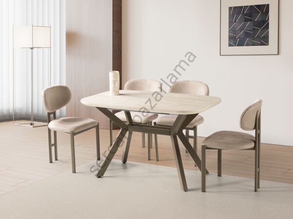 1472-2238 - Roma Masa Sandalye Takımı - Traverten/Cappucino