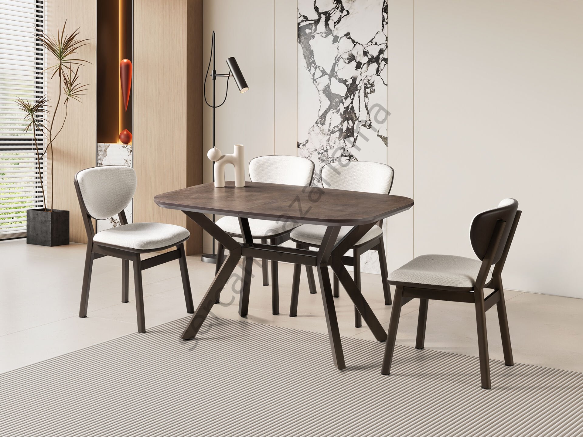 1476-2294 - Roma Masa Sandalye Takımı - Retro Bronz/Metalik Kahve