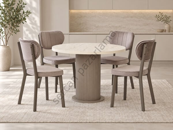 1425-2308 - Soho Masa Sandalye Takımı - Traverten/Cappucino
