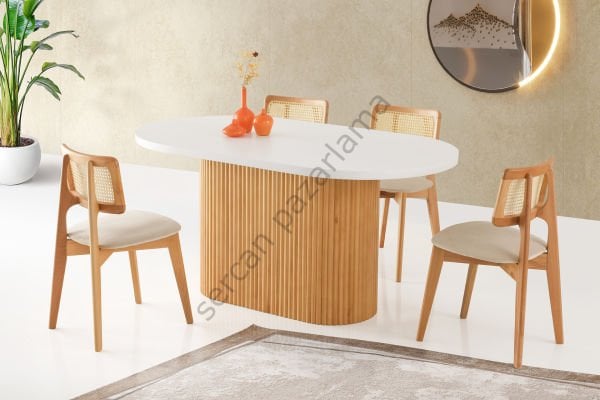 7132-2031 - Asos Masa Sandalye Takımı - Beyaz/Naturel